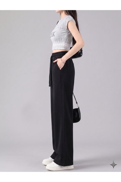 CANDERO Women's Black -Sweatpants- Oversize Comfortable Casual Daily Sweatpants with Adjustable Waist and Washable Fabric