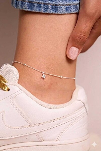 Papatya Silver 925 Ayar Gümüş Top Zincir Minimal Taşlı Şık Halhal.rose.gold.r...