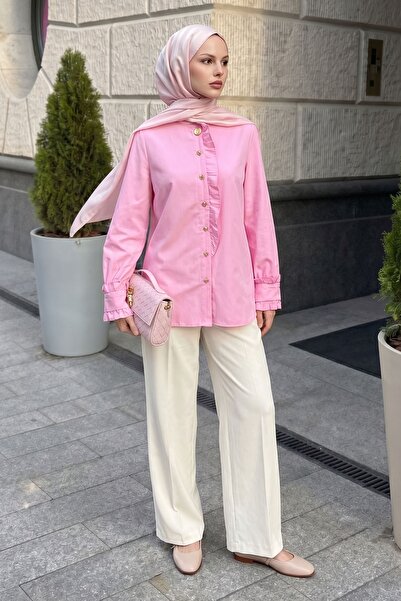 InStyle Pink Shirt with Ruffle Detail on the Collar and Sleeves