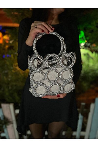 design bk Şık tasarım torba astarlı gümüş çanta