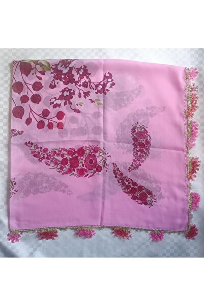 Berivan El İşi El Emeği Hediyelik Çeyizlik Pembe Desenli İğne Oyalı Yazma Yem...