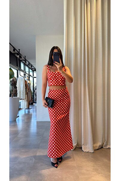 codudem Polka Dot Crop Skirt Summer Stylish Top and Bottom Set