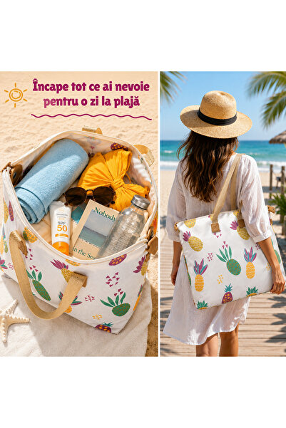 miraza Large Waterproof Foldable Beach Bag 35L Metal Zipper Pineapple Pattern...