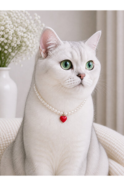 HALHALMILL Red heart dangle pearl cat necklace