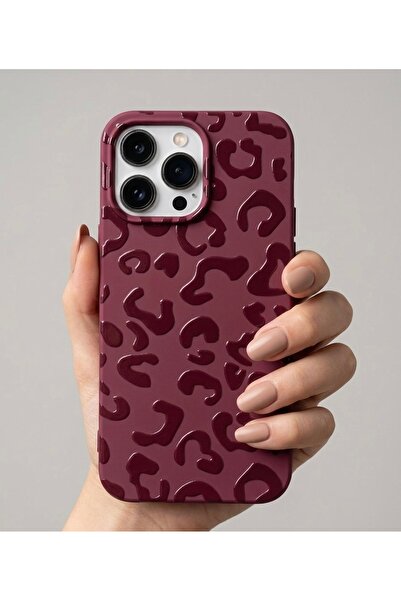 FİŞNEİLETİŞİM İPHONE 14 PRO UYUMLU BORDO LEOPAR DESENLİ KILIF (İÇİ KADİFE)