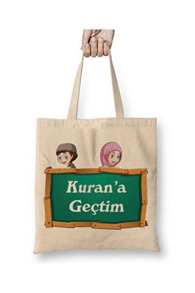Toyaso Kurana Geçtim Kuran Hediyesi Beyaz Bez Çanta Uzun Saplı Alışveriş Çant...