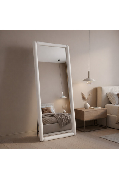 Ebticar Floor Mirror with Fabric Frame – White 80×3×180 cm