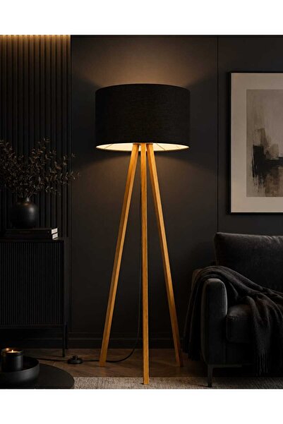 loopa dekorasyon Ahşap Tripod Lambader Siyah Modern Dekoratif Salon Lambası K...