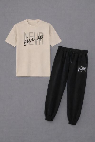 zeag Men's Never Give up Printed Tracksuit T-Shirt Set
