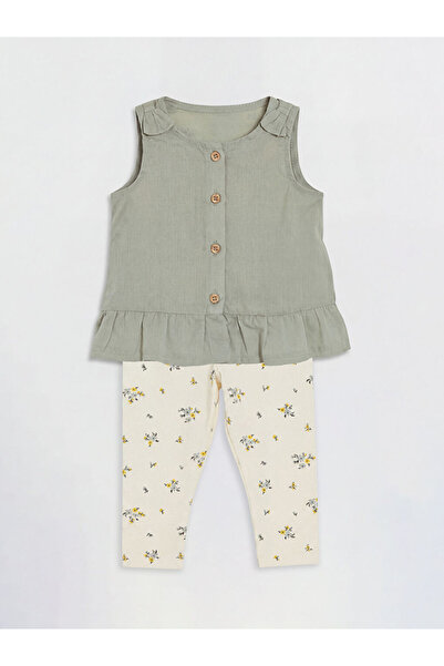 LC Waikiki Green Green Floral Patterned Baby Girl Blouse and Leggings Set