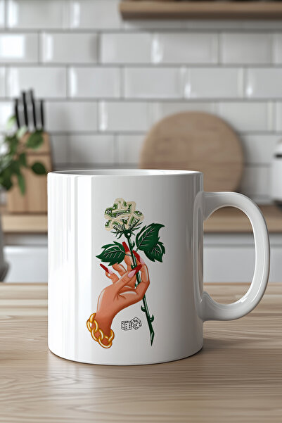 Mio Life 330ml Printed White Ceramic Mug with Woman and Rose Design