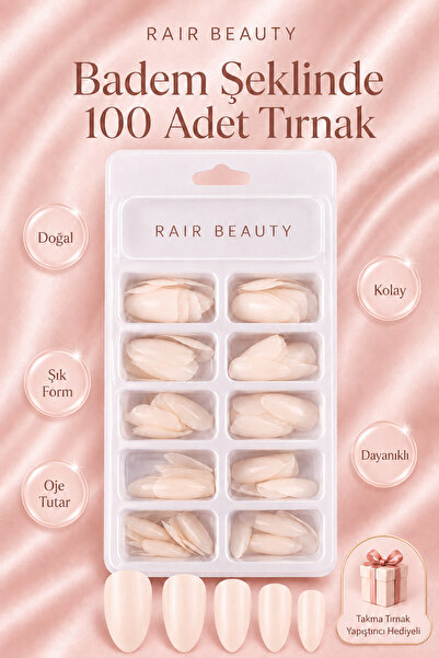 RAİR BEAUTY 100'lü Badem Model Takma Tırnak Seti ve Tırnak Yapıştırıcı (HEDİYE)