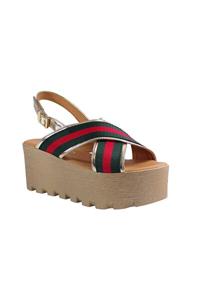 KATIA Shoes Γυναικείες Πλατφόρμες Πέδιλα 135/2080 Χρυσό-Πράσινο