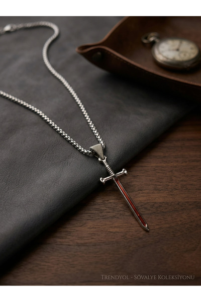 Velcari Kılıç Figürlü Minimalist Stil Paslanmaz Çelik Erkek Kolye