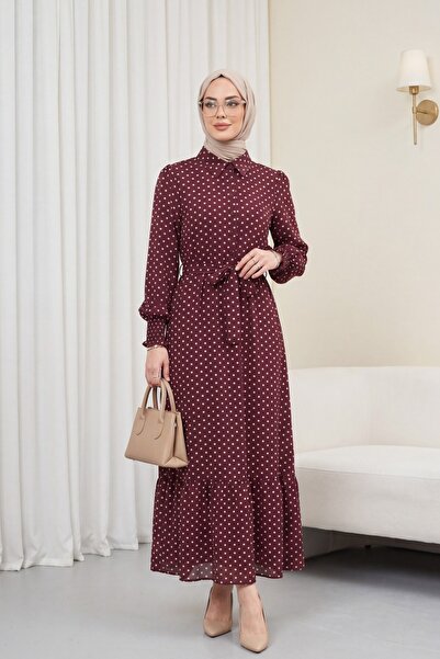 Modamorfo Tie-Back Elastic Sleeves Half Buttoned Shirt Collar Polyviscose Dre...