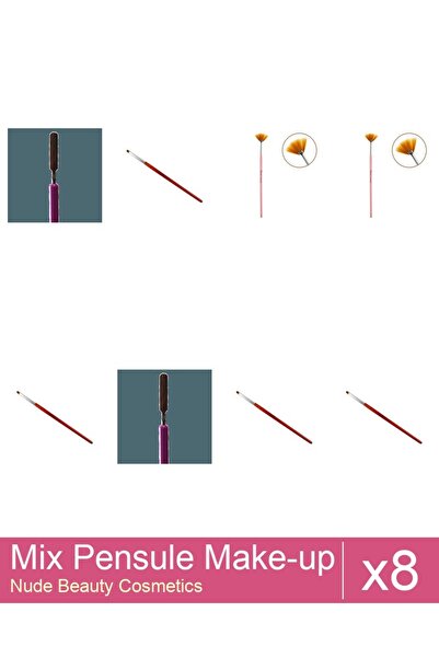 Makeup Mix Set 8 products Makeup Brushes: Fan Brush, Cat's Tongue Gel Brush -...