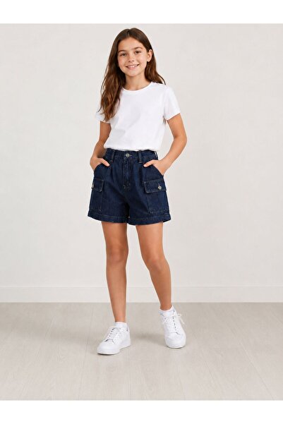 Bilge Trend High Waist Wide Fit Commando Pocket Girls' Denim Shorts