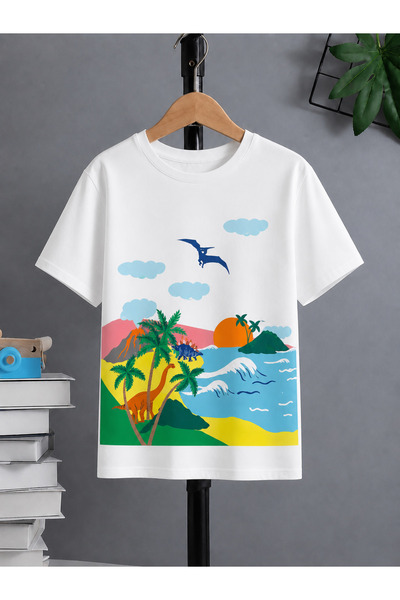 VODEXA Tricou oversize unisex cu imprimeu COAST, 100% bumbac, croială confort...