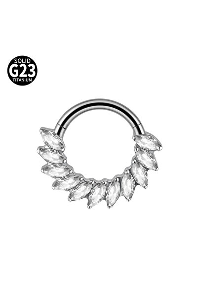 Choice5 قطعة واحدة من حلقة التيتانيوم G23 الفضية بتصميم 1PC مع أحجار زركونيا ...