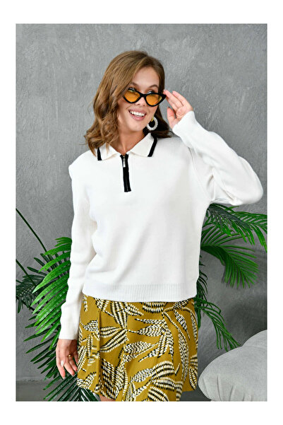 LC Waikiki Nevavm Women's Polo Collar Half Zipper Closure Basic Knitwear Sweater
