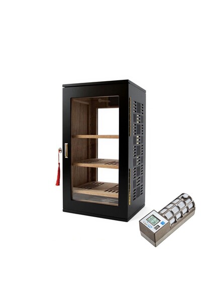 CIGARLOONG Cigarspa Elektronik Nemlendiricili 3 Raflı Puro Kutusu Humidor Gold Mat Siyah
