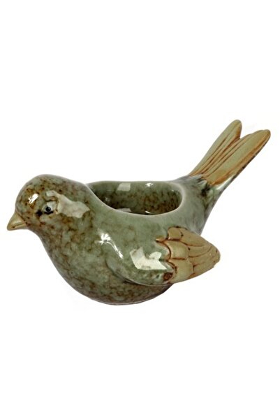 Goliat Suport ceramic pentru lumânări, Goliat, în formă de pasăre, verde, 14x8cm
