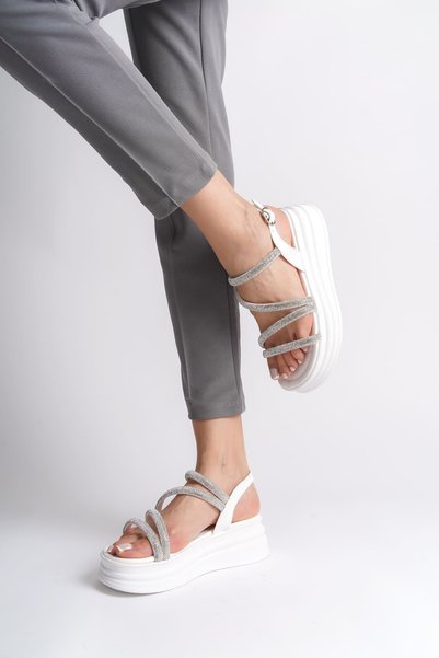 Zapatos Riley thin buckled stone striped orthopedic sole women's sandal cbt - white