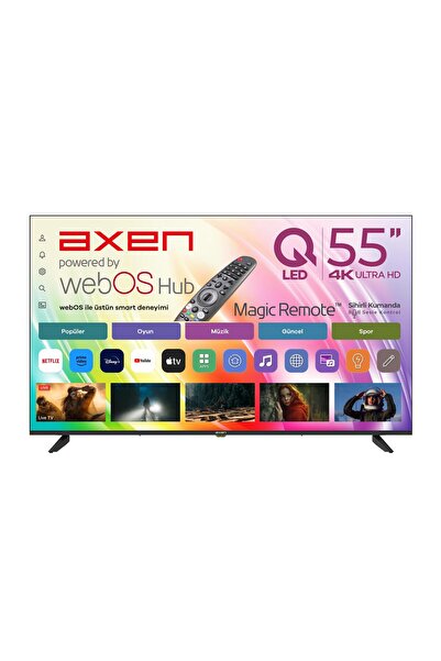Axen AX55QUPRL-W02M 55" 139 Ekran 4K Ultra HD QLED webOS Smart TV e-ARC Deste...