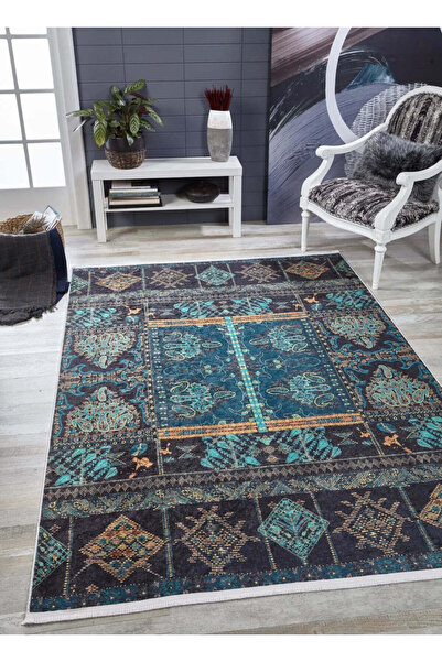 halinet Halı.Net Blue Modern Washable Non-Slip Living Room Carpet Haln-Hln1862
