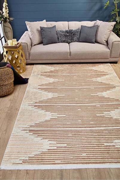 halinet Halı.Net Cream Modern Washable Non-Slip Living Room Carpet Haln-Hln2004