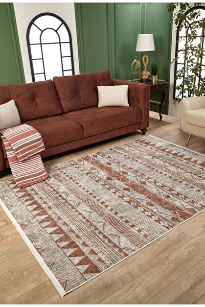 halinet Halı.Net Beige Modern Washable Non-Slip Living Room Carpet Haln-Hln1714