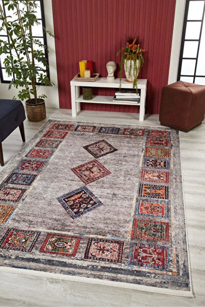 halinet Halı.Net Gray Modern Washable Non-Slip Living Room Carpet Haln-Hln1559