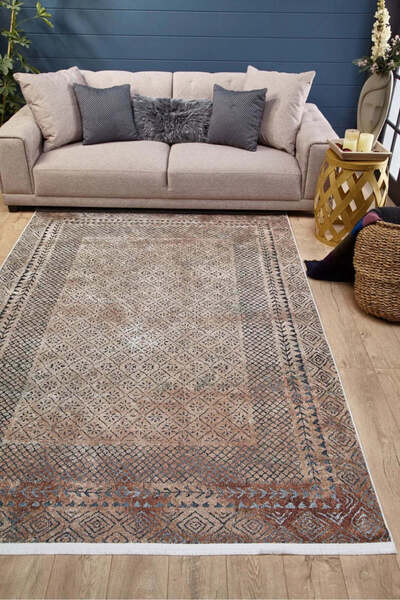 halinet Halı.Net Cream Modern Washable Non-Slip Living Room Carpet Haln-Hln1986