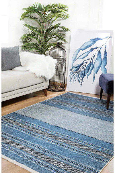halinet Halı.Net Blue Modern Washable Non-Slip Living Room Carpet Haln-Hln1545