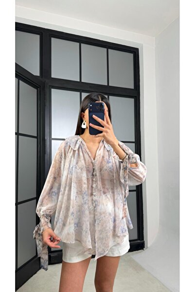 GAUS CO Blue Patterned Chiffon Shirt Gaus-01374