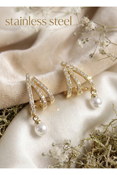 stainless steell Vip Brass Gold Color Zircon Stone Claw Model Pearl Detail Ea...