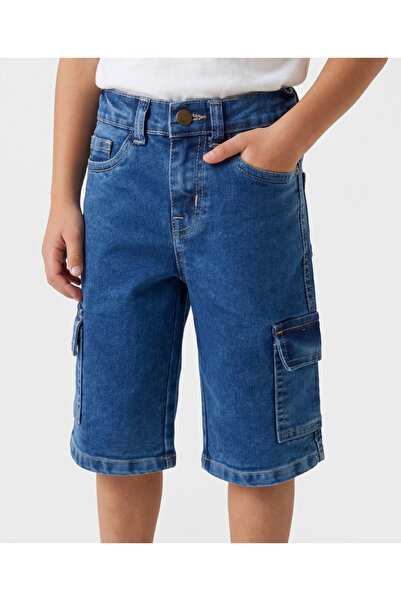 Pine kids Denim Woven Knee Length Washed Shorts - Dark Blue