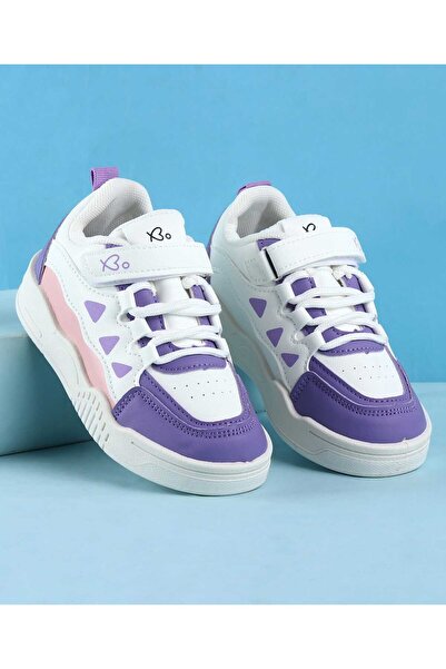Babyoye Solid Casual Shoes With Velcro Closure - Purple/White