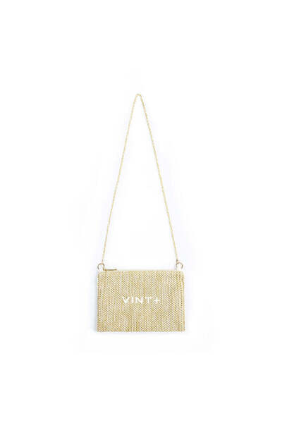 vintplus ZİNCİRLİ HASIR CLUTCH ÇANTA - BEYAZ NAKIŞLI
