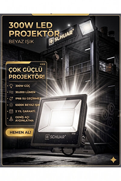 SCHUAR 300W LED PROJEKTÖR Beyaz Işık,Yüksek Lümen, Bahçe Aydınlatma,Sokak Ayd...
