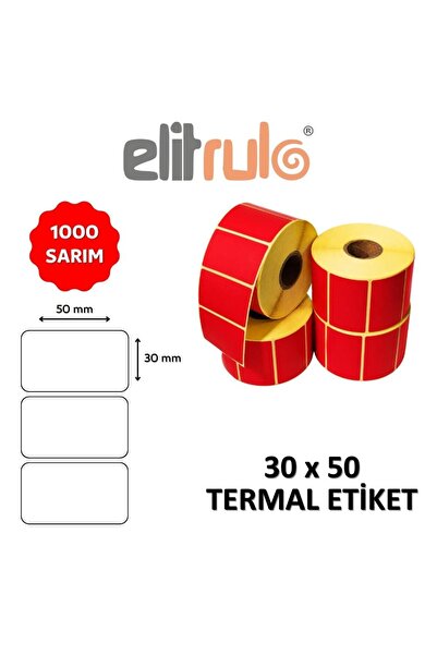 Elit Rulo Elitrulo Barkod Etiketi 30x50 Termal KIRMIZI - 1000 Adet