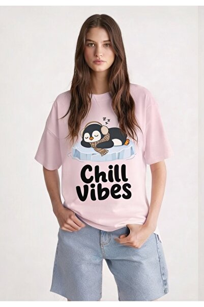 ALEYZA MODA Trendy "Chill Vibes" Print T-Shirt for Women – Comfortable Cotton...