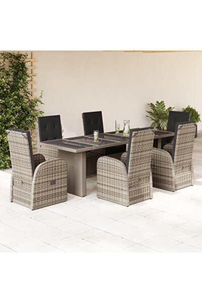 vidaxl Set mobilier de gradina cu perne, 7 piese, gri, poliratan