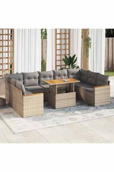 vidaxl Set canapele de gradina cu perne, 10 piese, bej, poliratan