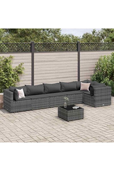 vidaxl Set mobilier de gradina cu perne, 7 piese, gri, poliratan