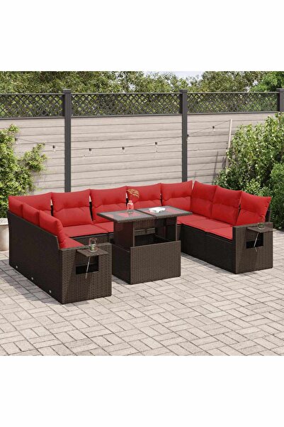 vidaxl Set canapele de gradina cu perne, 10 piese, maro, poliratan