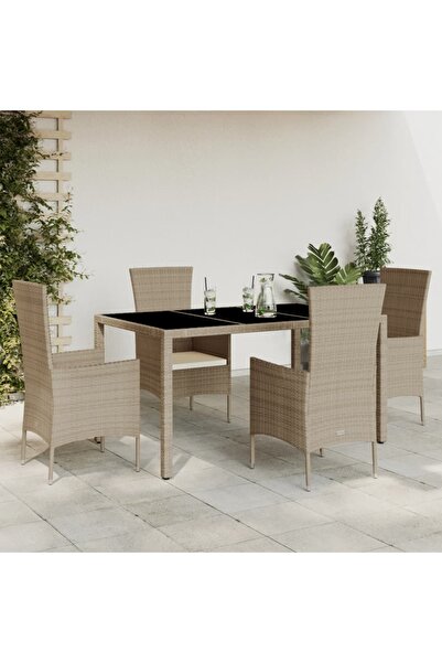 vidaxl Set mobilier de gradina cu perne, 5 piese, bej, poliratan