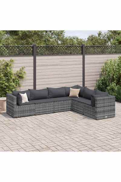 vidaxl Set mobilier de gradina cu perne, 6 piese, gri, poliratan
