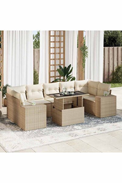 vidaxl Set canapele de gradina, 8 piese, cu perne, bej, poliratan