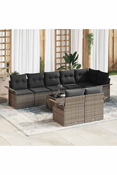 vidaxl Garden sofa set 9 pcs Grey polyrattan